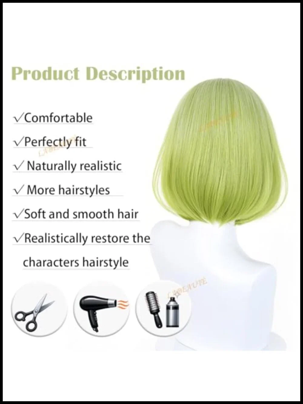 Green Short Bob Cosplay Wig Heat Resistant Synthetic Hair for Witch Hat Atelier